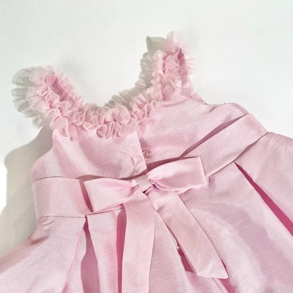 Pink taffeta ruffle formal dress